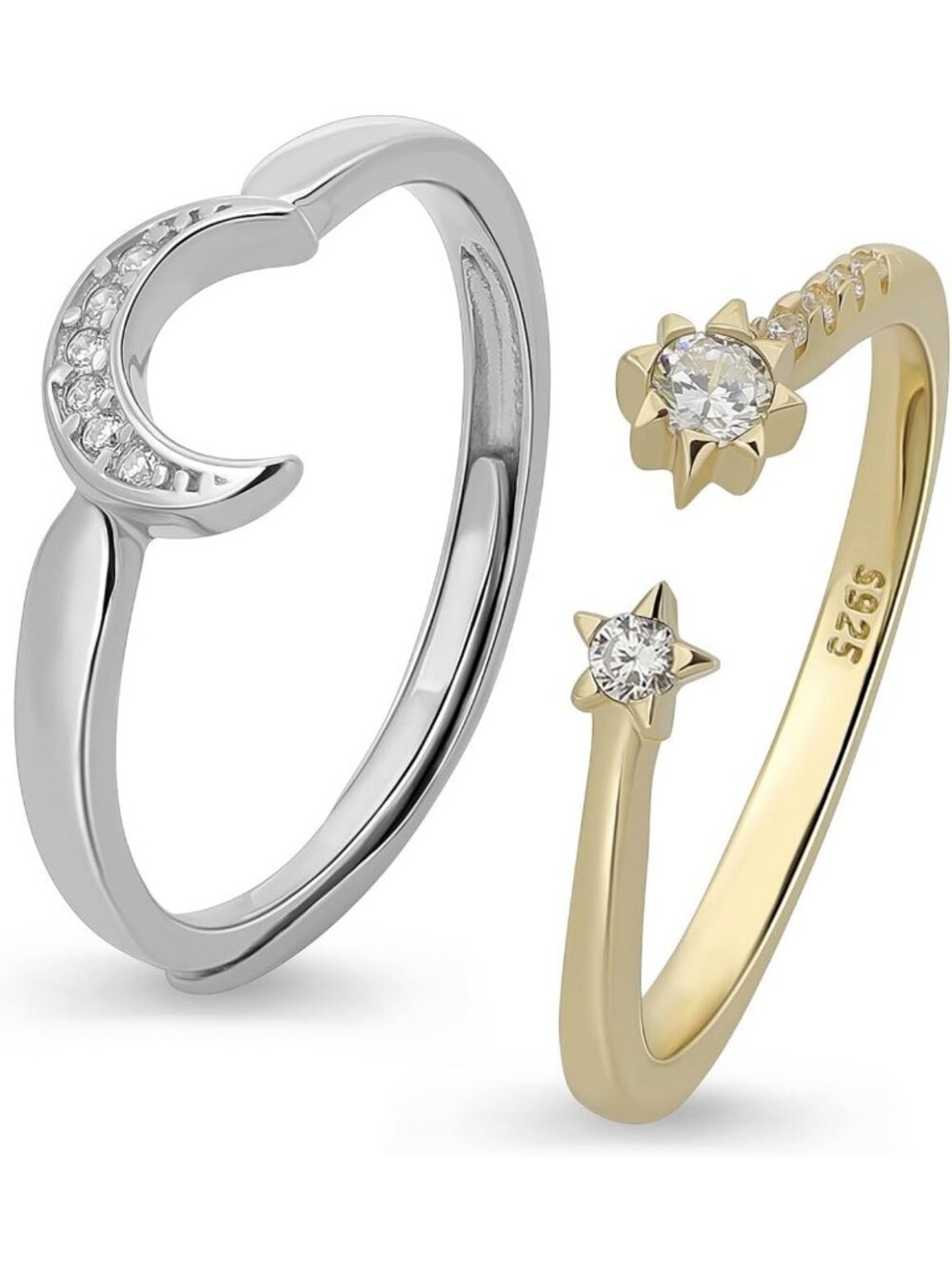 Handmade Stackable Moon & Star Ring Set, Adjustable Rose Gold Plated, Gift for